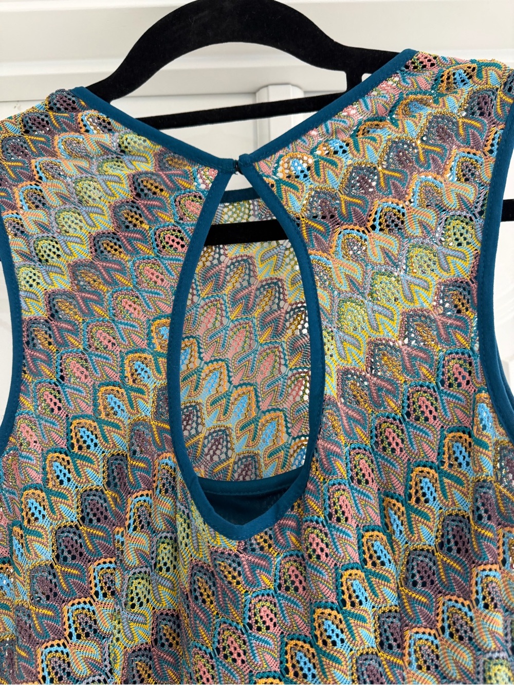 ✅ Donna Morgan Sleeveless Maxi Dress in Teal and Multicolor Wave Print size 4 - Picture 6 of 14